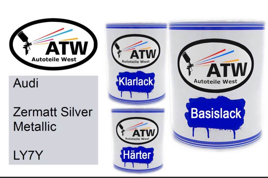 Audi, Zermatt Silver Metallic, LY7Y: 1L Lackdose + 1L Klarlack + 500ml Härter - Set, von ATW Autoteile West.